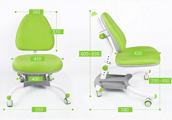 размери детски стол Ergo Tech зелен