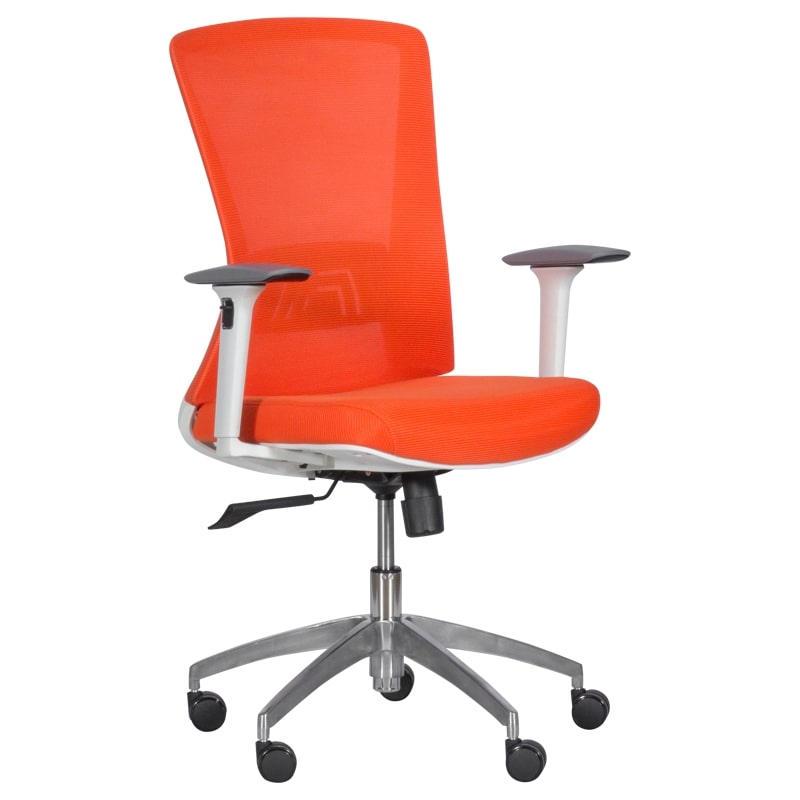 Работен офис стол - 7543 бяла рамка - оранжев