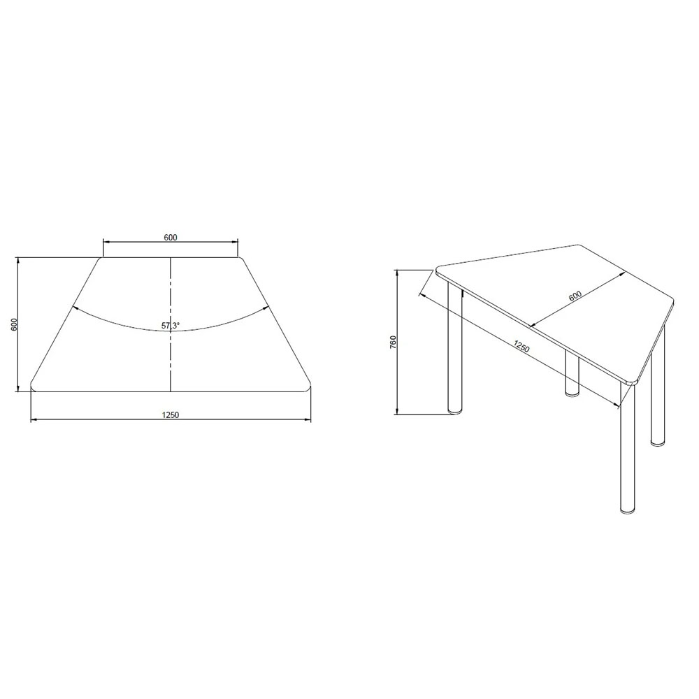 Трапец ученическа маса - RFG Trapez 125/60 MDF бял-сив