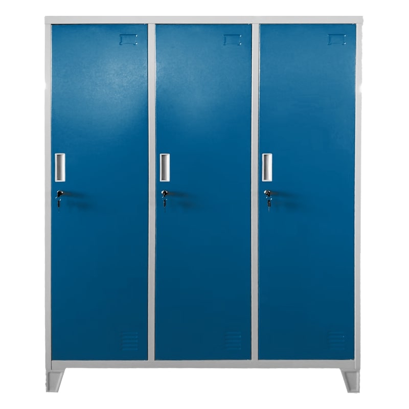 Троен детски метален гардероб CR-1604-3 JZ сив-син