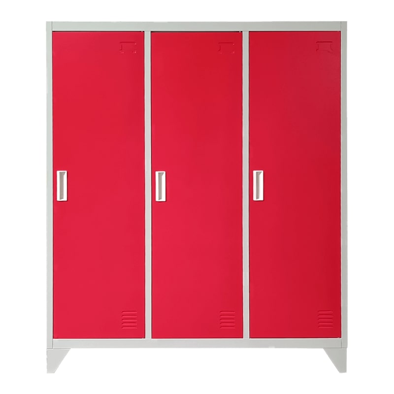 Троен нисък метален гардероб CR-1603 KZ сив-червен