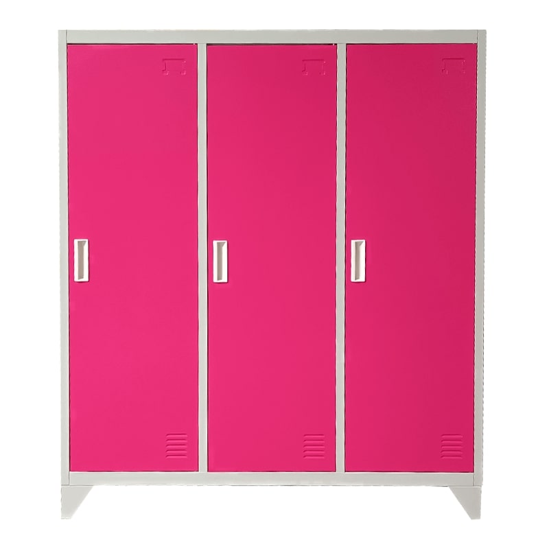 Троен нисък метален гардероб CR-1603 KZ сив-розов