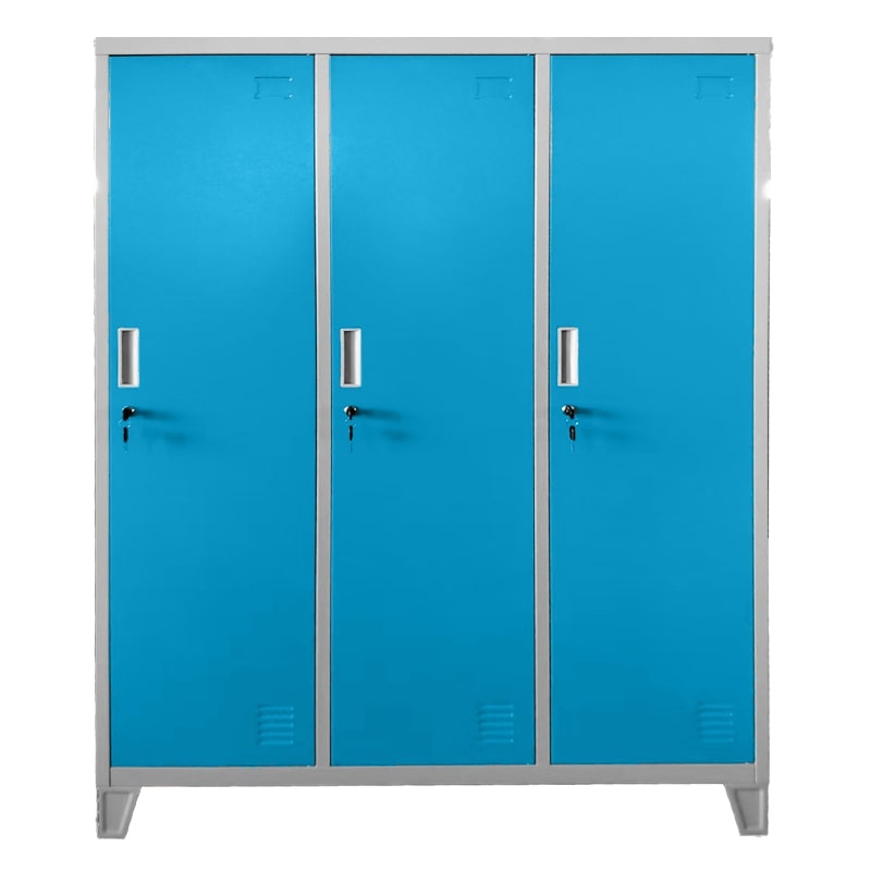 Троен детски метален гардероб CR-1604-3 JZ сив-светлосин