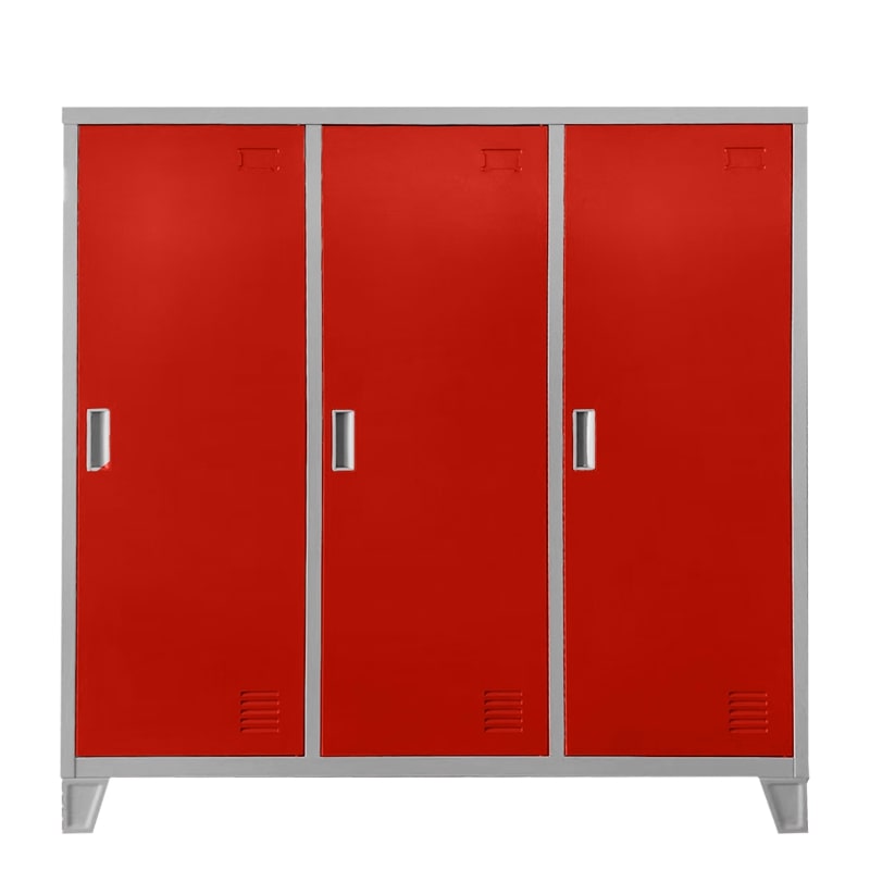 Троен детски метален гардероб CR-1605-3 JZ сив-червен