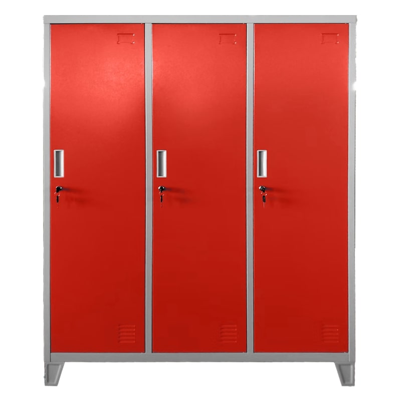 Троен детски метален гардероб CR-1604-3 JZ сив-червен