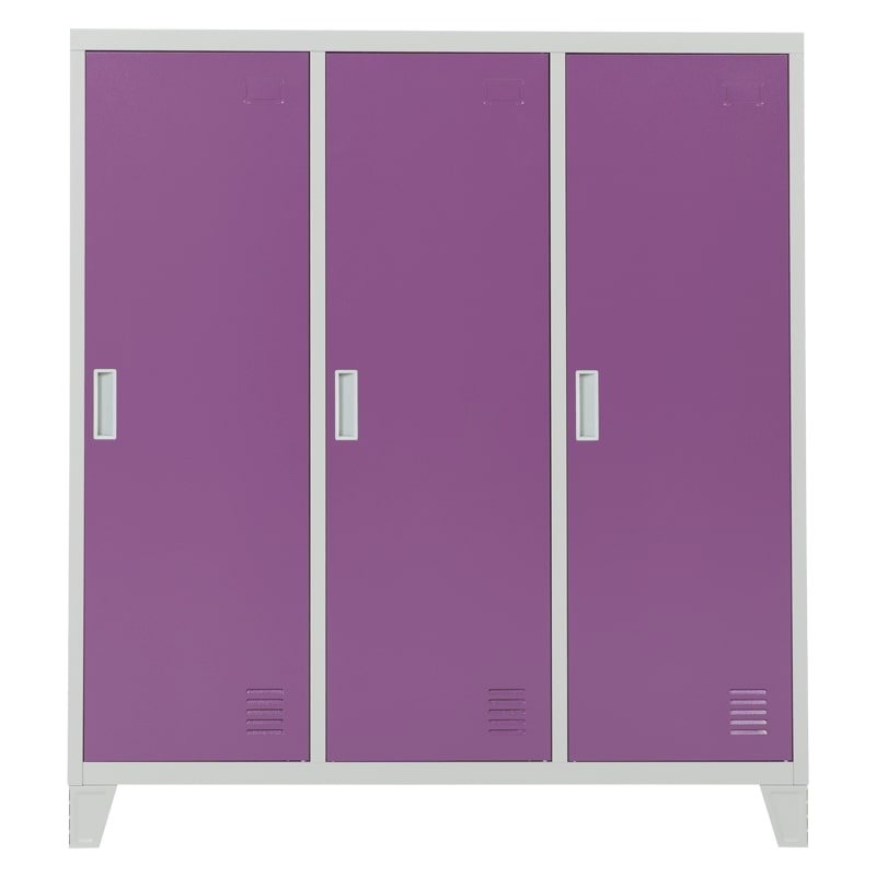 Троен детски метален гардероб CR-1605-3 JZ сив-светлолилав