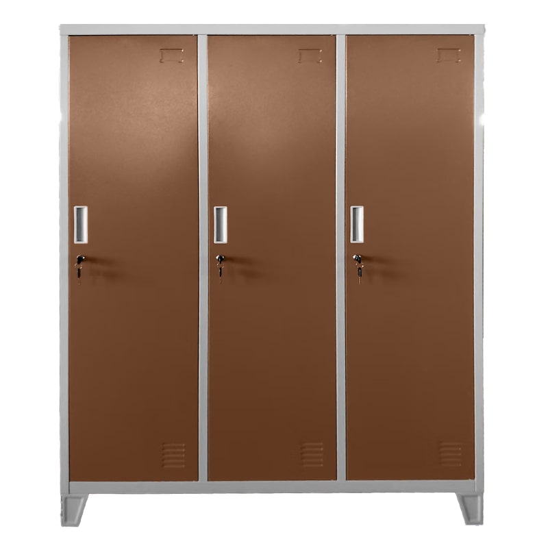 Троен детски метален гардероб CR-1604-3 JZ сив-св.кафяв