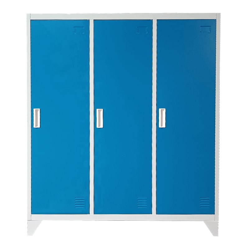 Троен нисък метален гардероб Carmen CR-1603 KZ сив-син