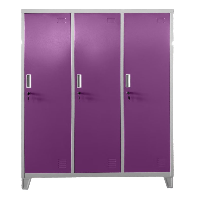 Троен детски метален гардероб CR-1604-3 JZ сив-светлолилав