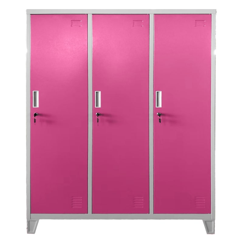 Троен детски метален гардероб CR-1604-3 JZ сив-розов