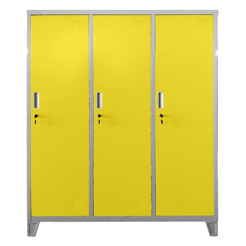 Троен детски метален гардероб CR-1604-3 JZ сив-жълт