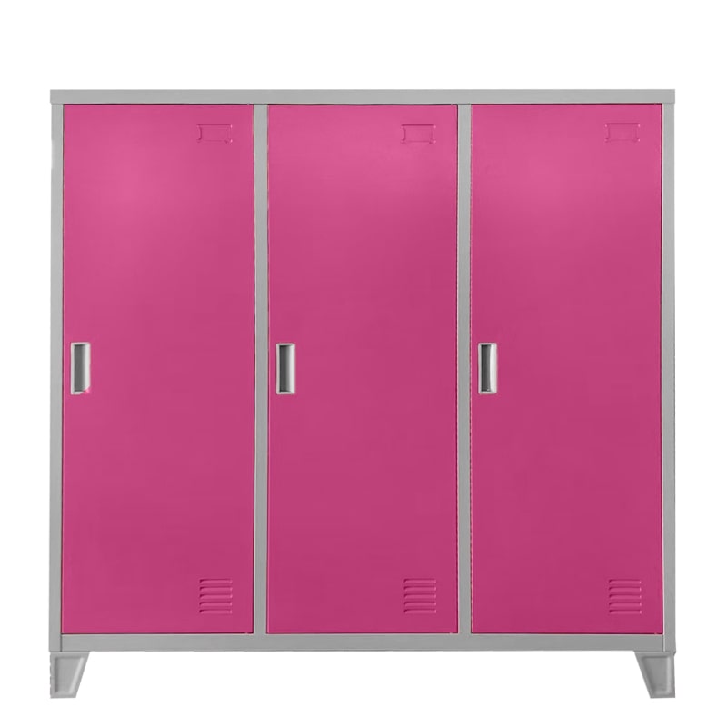 Троен детски метален гардероб CR-1605-3 JZ сив-розов