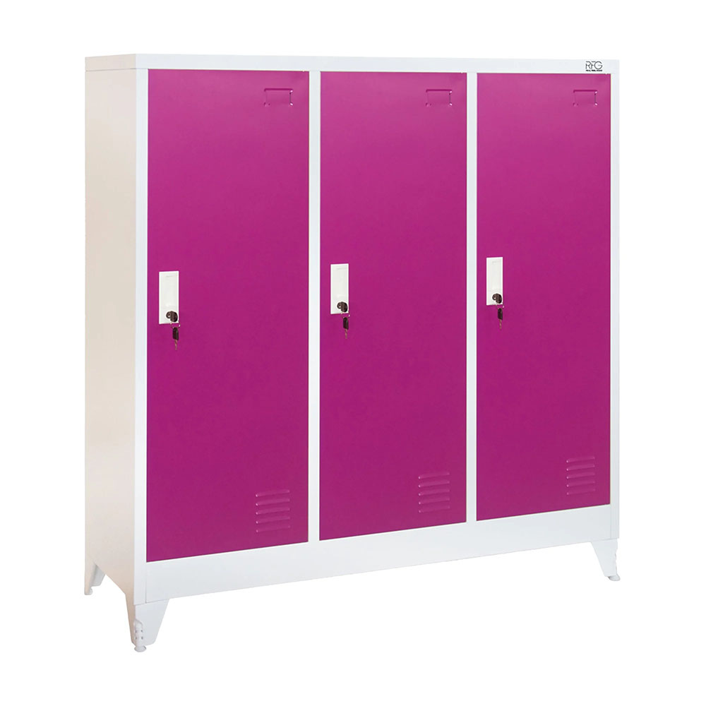 Троен метален гардероб - RFG 120/40/120 см бял-лилав
