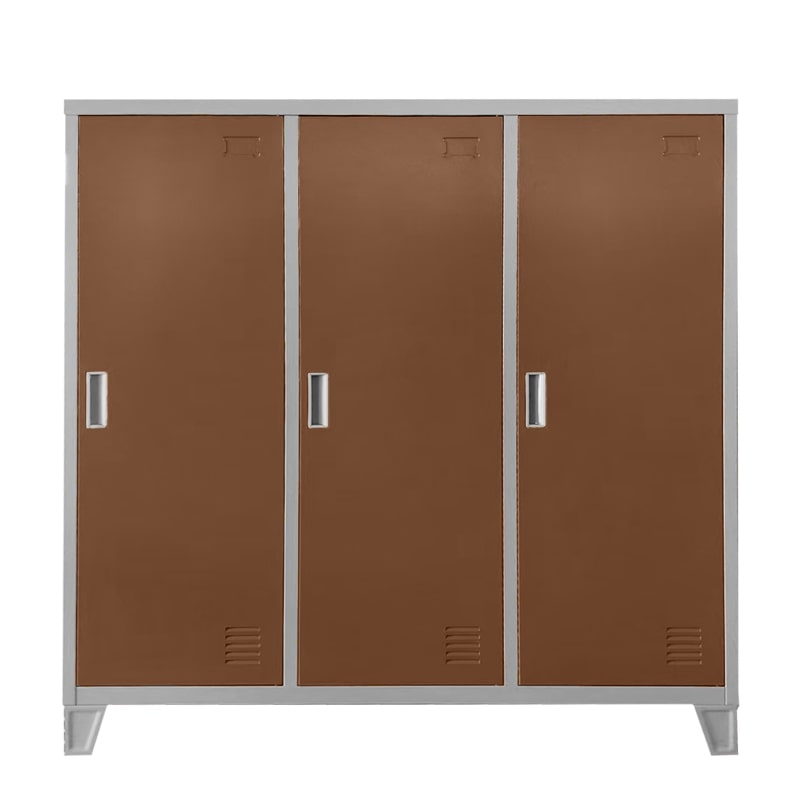 Троен детски метален гардероб CR-1605-3 JZ сив-светлокафяв