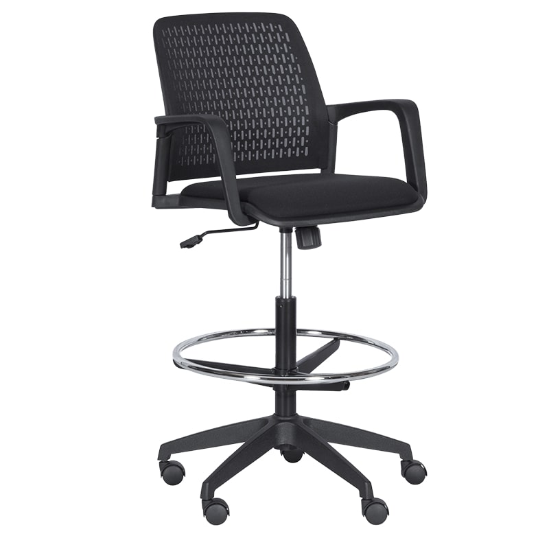 Висок работен стол - 7556 черна рамка-черен