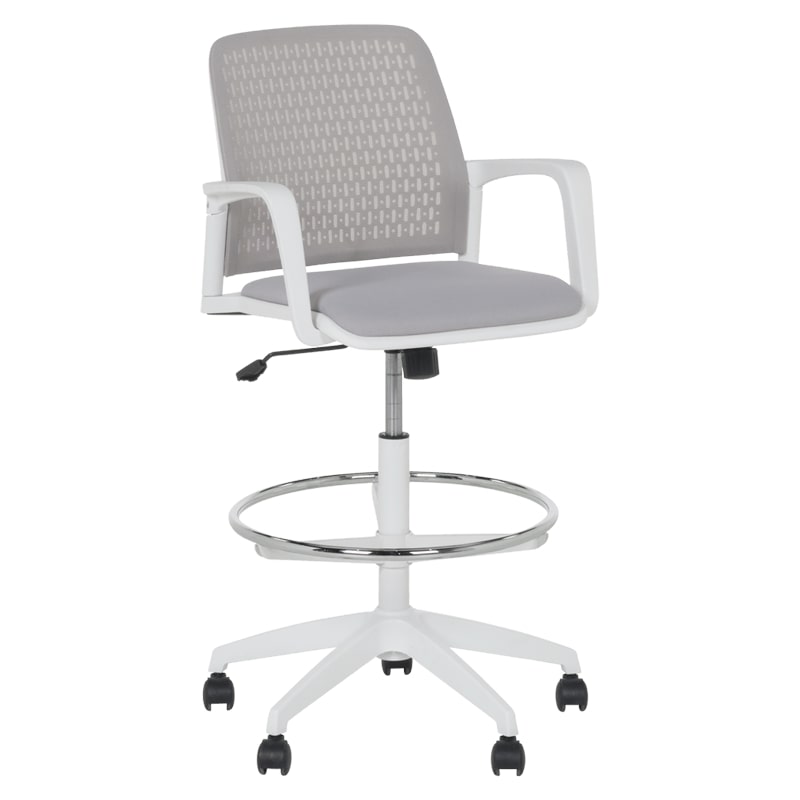 Висок работен стол - 7556 W бяла рамка-светлосив